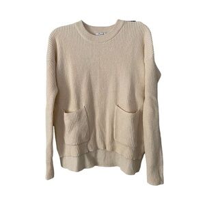 Madewell Ivory Patch Pocket Pullover Sweater Size S Long Sleeve Crew Neck